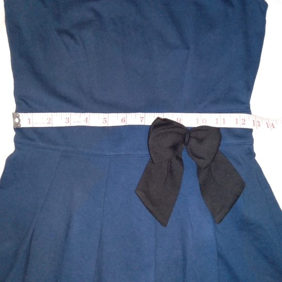 Kanva Fashion Cotton Pleated Dress Sleeveless Blue with Black Bow Size S - Picture 5 of 8